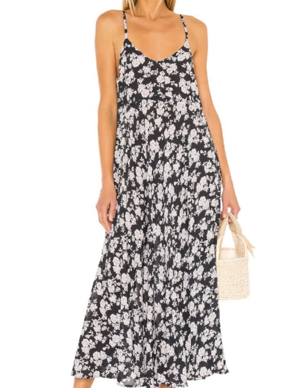 Acacia Swimwear Emmett Tencel Floral Maxi Dress Black White Size P